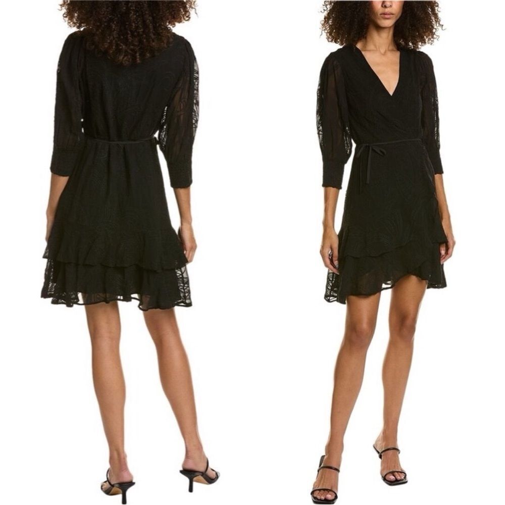 All Saints Ari Ossia Black Embroidered Black Ruffle Dress| 0